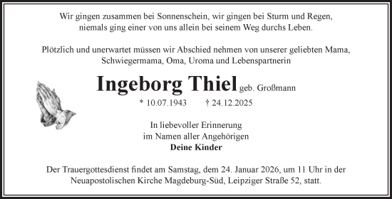 Traueranzeige von Ingeborg Thiel von Volksstimme Magdeburg