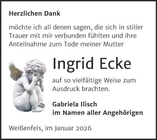 Traueranzeige von Ingrid Ecke von Trauerkombi Weißenfels