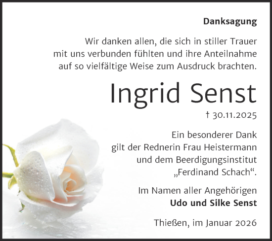 Traueranzeige von Ingrid Senst von Trauerkombi Wittenberg