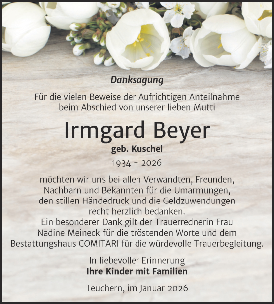 Traueranzeige von Irmgard Beyer von Trauerkombi Weißenfels
