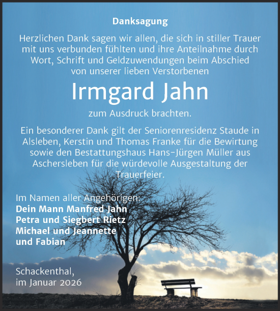 Traueranzeige von Irmgard Jahn von Trauerkombi Aschersleben