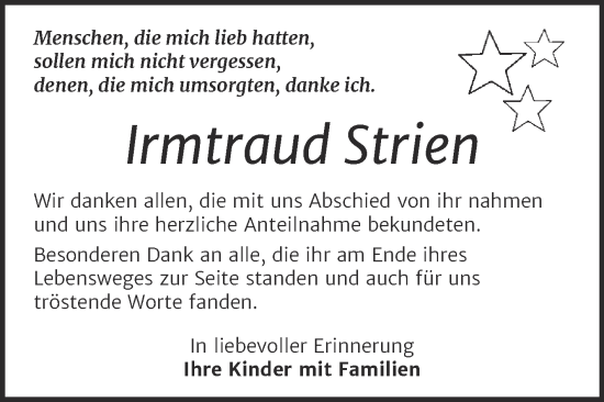 Traueranzeige von Irmtraud Strien von Super Sonntag Naumburg/Nebra