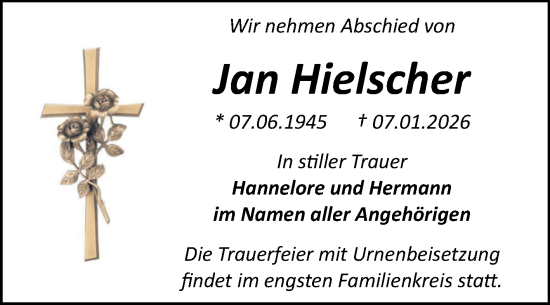 Traueranzeige von Jan Hielscher von Trauerkombi Bitterfeld
