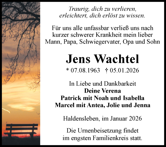 Traueranzeige von Jens Wachtel von Volksstimme Haldensleben/Wolmirstedt