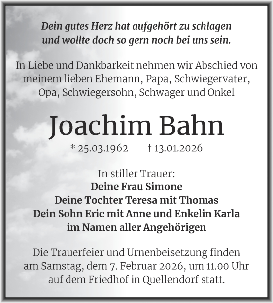 Traueranzeige von Joachim Bahn von Trauerkombi Köthen