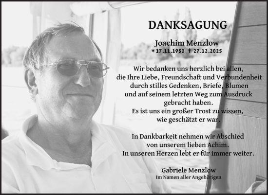 Traueranzeige von Joachim Menzlow von Volksstimme Burg/Genthin