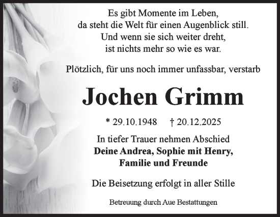 Traueranzeige von Jochen Grimm von Volksstimme Magdeburg