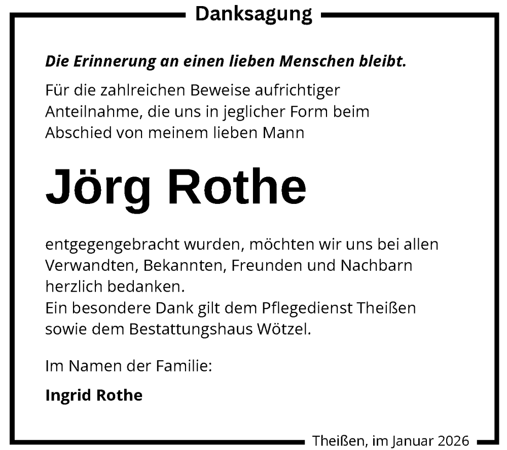  Traueranzeige für Jörg Rothe vom 17.01.2026 aus Trauerkombi Zeitz