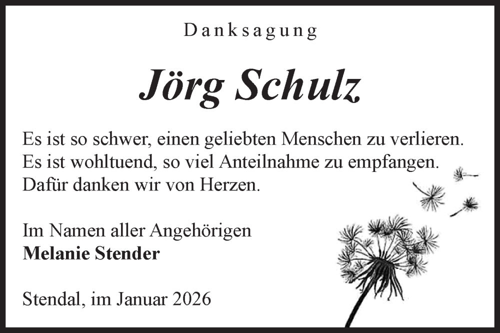  Traueranzeige für Jörg Schulz vom 17.01.2026 aus Volksstimme Altmark Ost