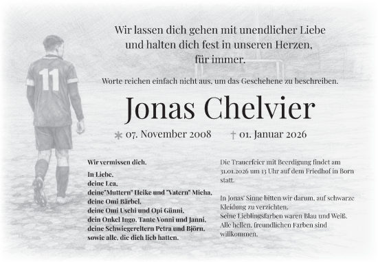 Traueranzeige von Jonas Chelvier von Volksstimme Altmark West