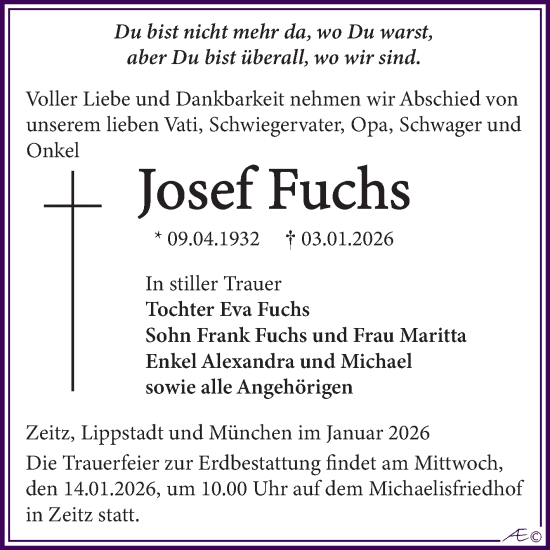 Traueranzeige von Josef Fuchs von Trauerkombi Zeitz