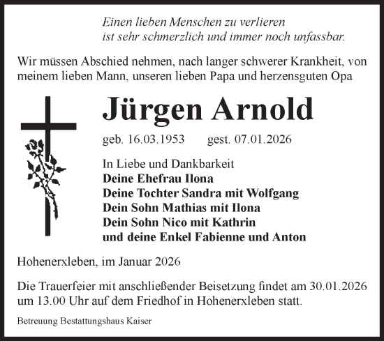 Traueranzeige von Jürgen Arnold 
