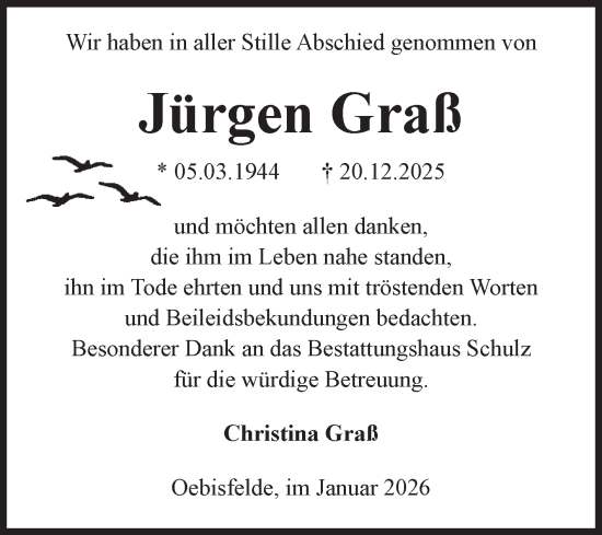 Traueranzeige von Jürgen Graß von Volksstimme Altmark West