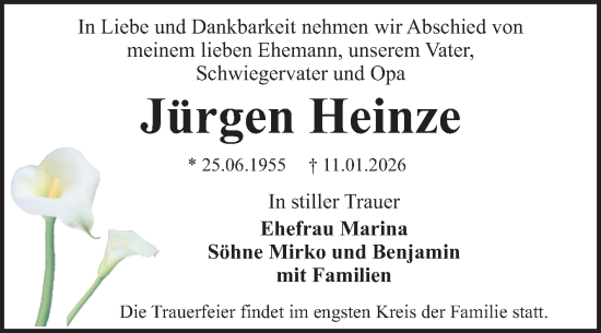 Traueranzeige von Jürgen Heinze von Trauerkombi Dessau