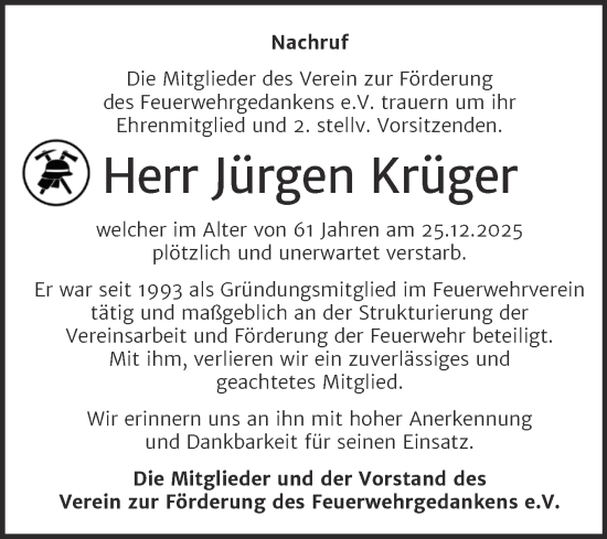 Traueranzeige von Jürgen Krüger von Super Sonntag Bernburg