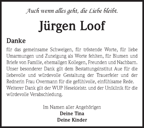 Traueranzeige von Jürgen Loof von Volksstimme Magdeburg
