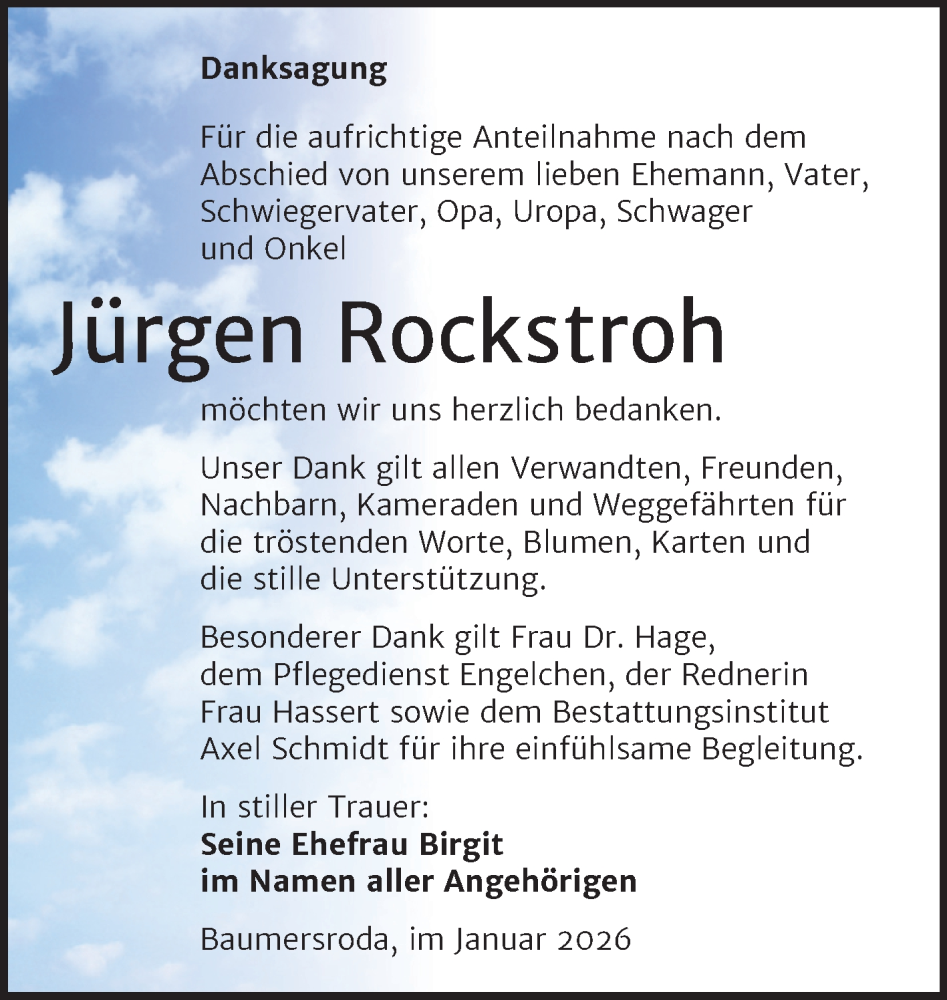  Traueranzeige für Jürgen Rockstroh vom 31.01.2026 aus Super Sonntag Naumburg/Nebra