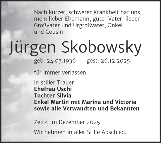 Traueranzeige von Jürgen Skobowsky von Trauerkombi Zeitz