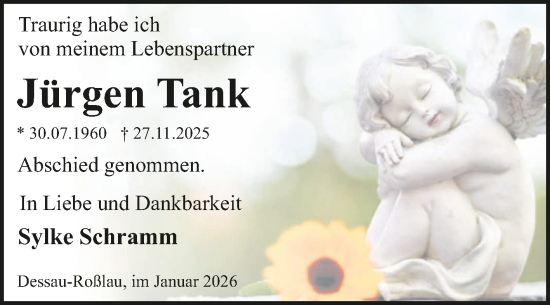 Traueranzeige von Jürgen Tank von Trauerkombi Dessau