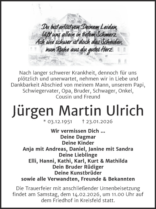 Traueranzeige von Jürgen Ulrich von Trauerkombi Mansfelder Land