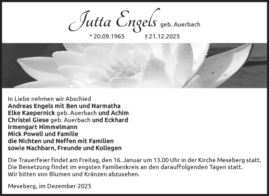 Traueranzeige von Jutta Engels von Volksstimme Altmark Ost