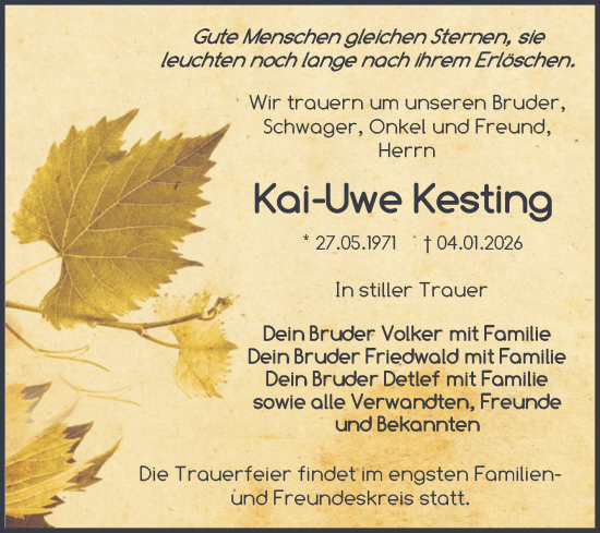 Traueranzeige von Kai-Uwe Kesting von Trauerkombi Zeitz