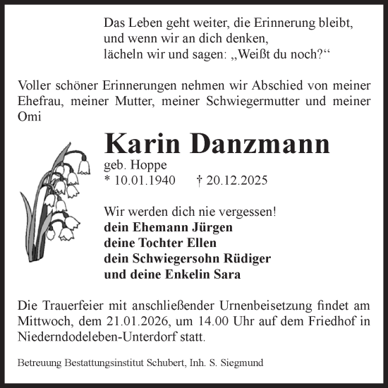 Traueranzeige von Karin Danzmann von Volksstimme Magdeburg