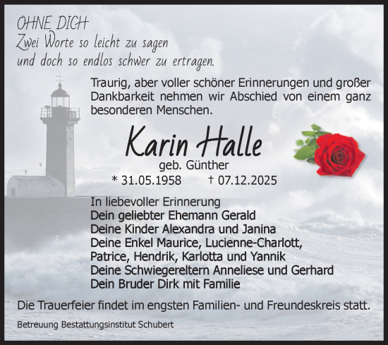 Traueranzeige von Karin Halle von Volksstimme Magdeburg