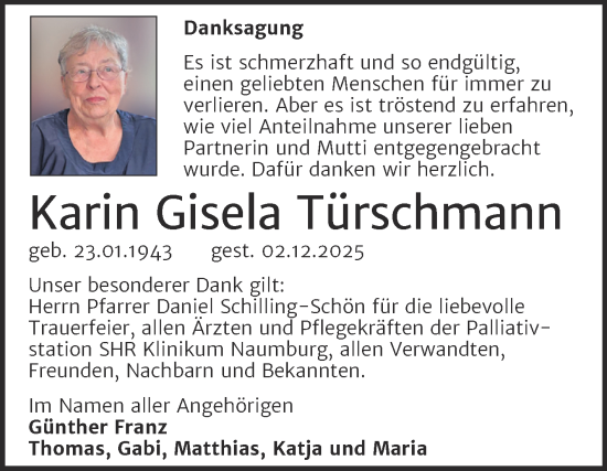 Traueranzeige von Karin Gisela Türschmann von Super Sonntag Naumburg/Nebra