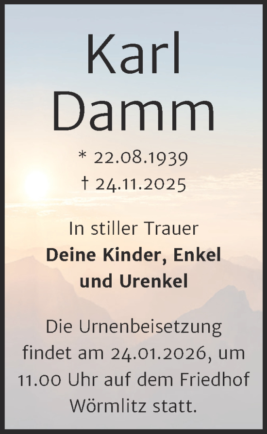 Traueranzeige von Karl Damm von Mitteldeutsche Zeitung Halle/Saalkreis