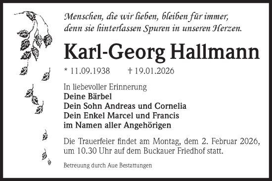Traueranzeige von Karl-Georg Hallmann von Volksstimme Magdeburg
