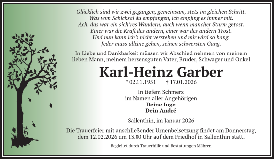Traueranzeige von Karl-Heinz Garber von Volksstimme Altmark West