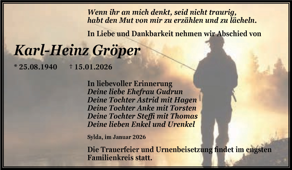  Traueranzeige für Karl-Heinz Gröper vom 24.01.2026 aus Trauerkombi Mansfelder Land