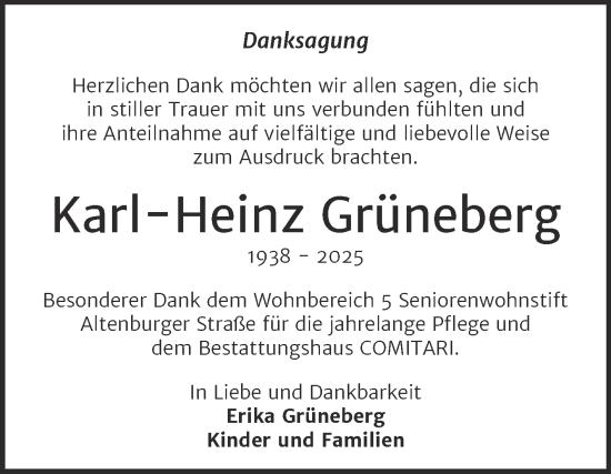 Traueranzeige von Karl-Heinz Grüneberg von Trauerkombi Zeitz