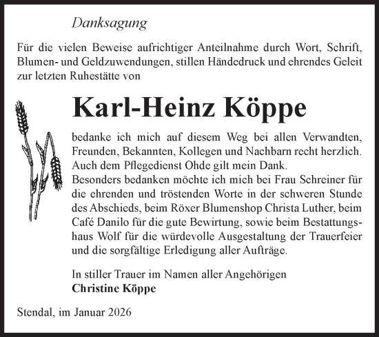 Traueranzeige von Karl-Heinz Köppe von Volksstimme Altmark Ost
