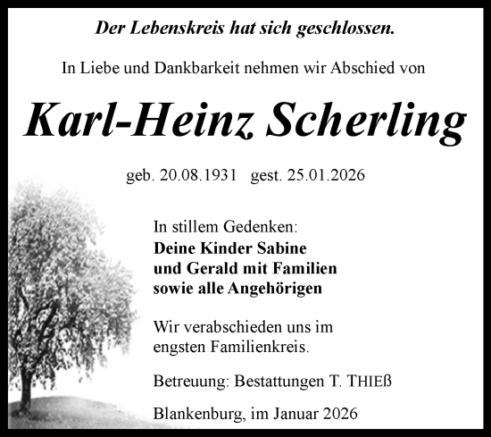 Traueranzeige von Karl-Heinz Scherling von Volksstimme Wernigerode