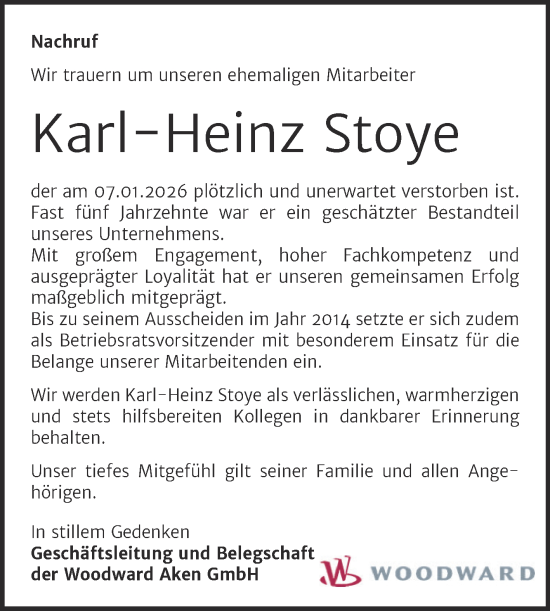 Traueranzeige von Karl-Heinz Stoye von Mitteldeutsche Zeitung Köthen