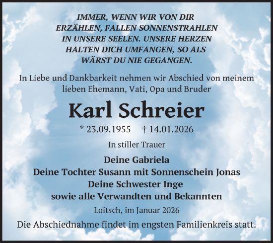 Traueranzeige von Karl Schreier von Trauerkombi Zeitz