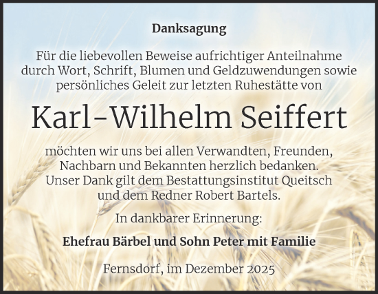 Traueranzeige von Karl-Wilhelm Seiffert von Trauerkombi Köthen