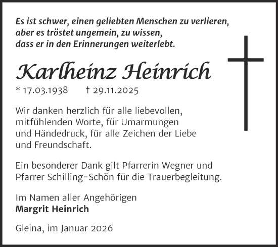 Traueranzeige von Karlheinz Heinrich von Naumburger Tageblatt