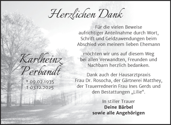 Traueranzeige von Karlheinz Perbandt von Trauerkombi Dessau