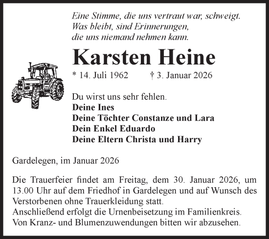 Traueranzeige von Karsten Heine von Volksstimme Altmark West