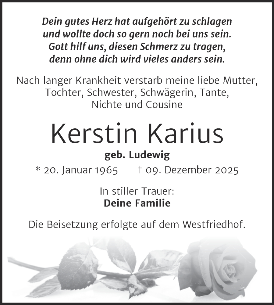  Traueranzeige für Kerstin Karius vom 03.01.2026 aus Volksstimme Magdeburg