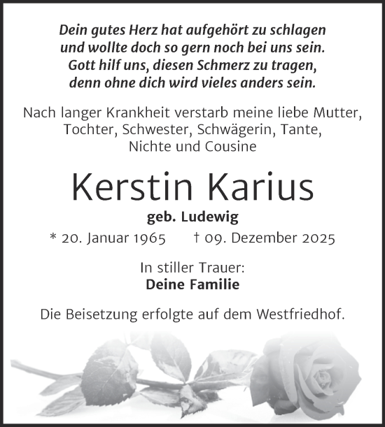 Traueranzeige von Kerstin Karius von Volksstimme Magdeburg