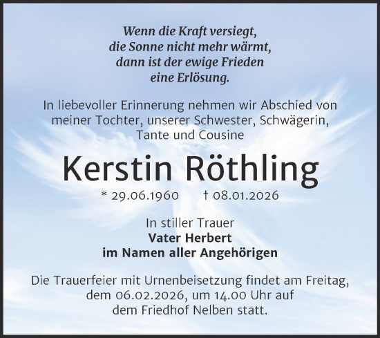 Traueranzeige von Kerstin Röthling von Trauerkombi Bernburg