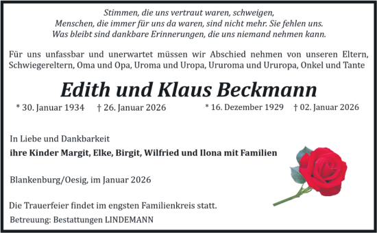 Traueranzeige von Klaus Beckmann von Volksstimme Wernigerode