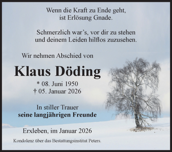 Traueranzeige von Klaus Döding von Volksstimme Haldensleben/Wolmirstedt