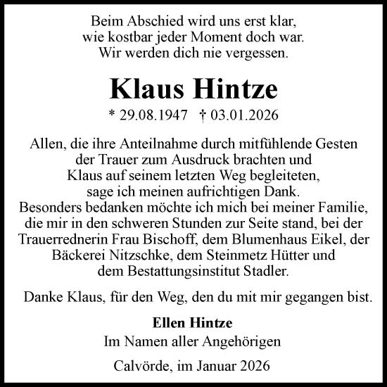 Traueranzeige von Klaus Hintze von Volksstimme Haldensleben/Wolmirstedt