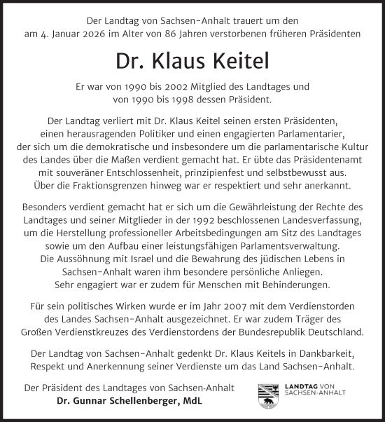 Traueranzeige von Klaus Keitel 