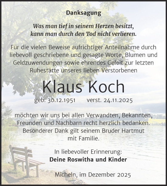 Traueranzeige von Klaus Koch von Trauerkombi Köthen